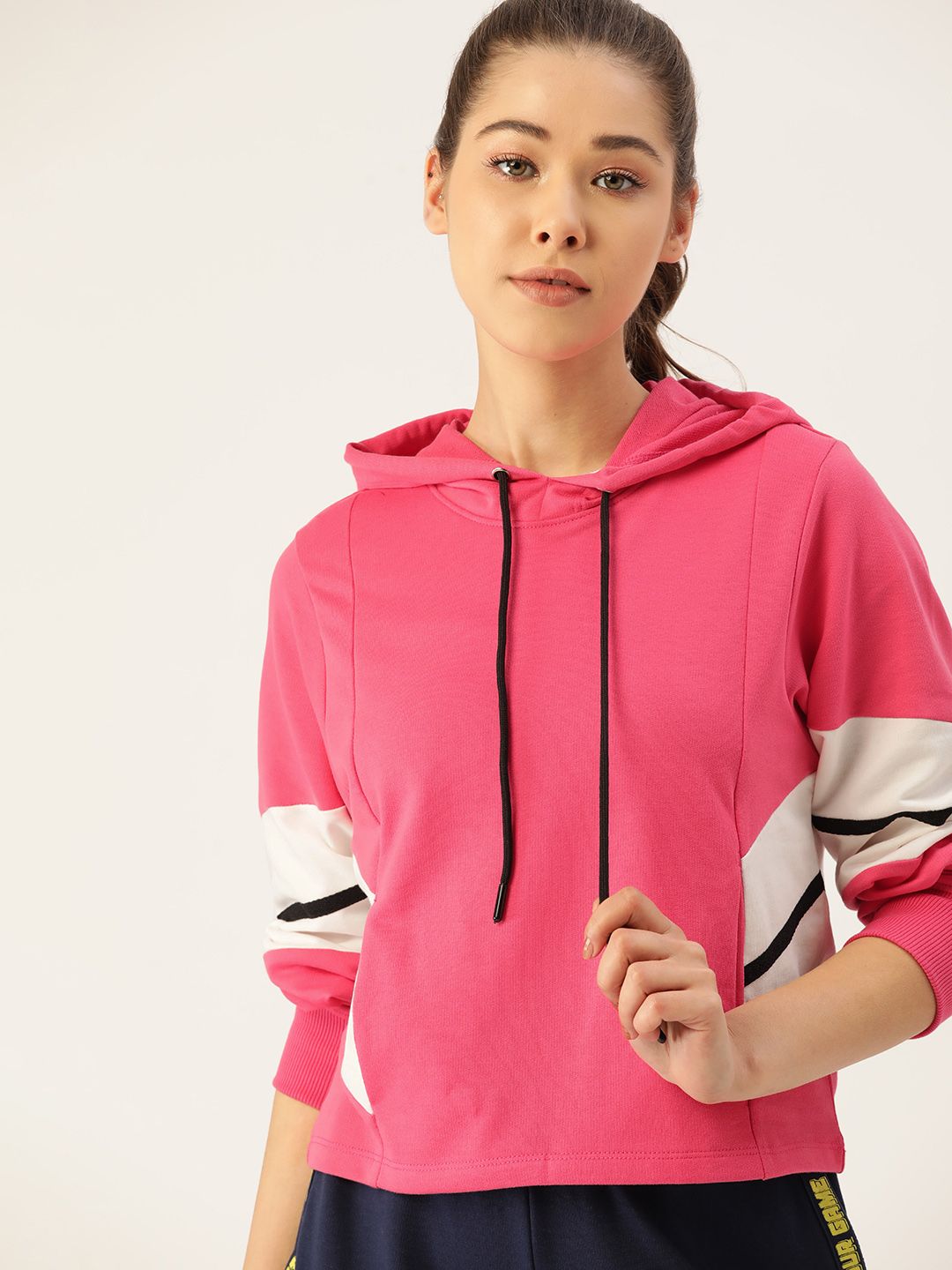 DressBerry Women Pink Colourblocked Hooded Sweatshirt Price in India