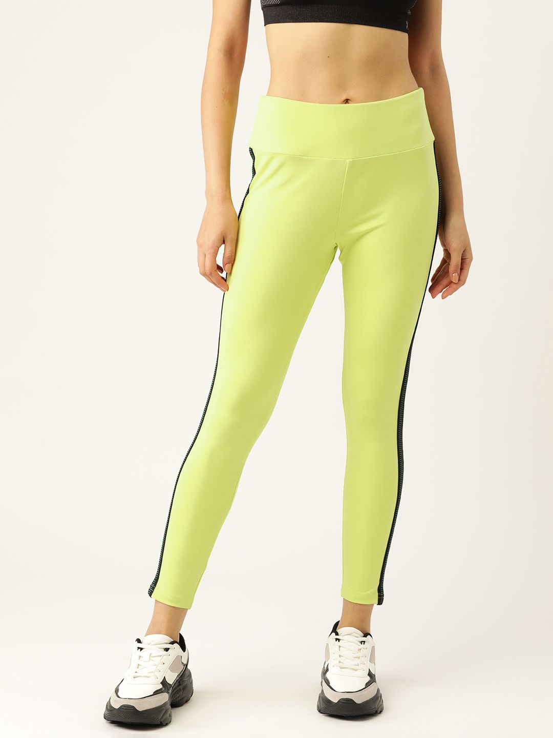 DressBerry Women Lime Green Solid Cropped Tights Price in India