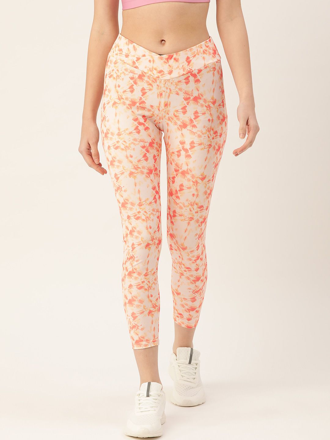DressBerry Women Orange & Off-White Dyed Cropped Tights Price in India