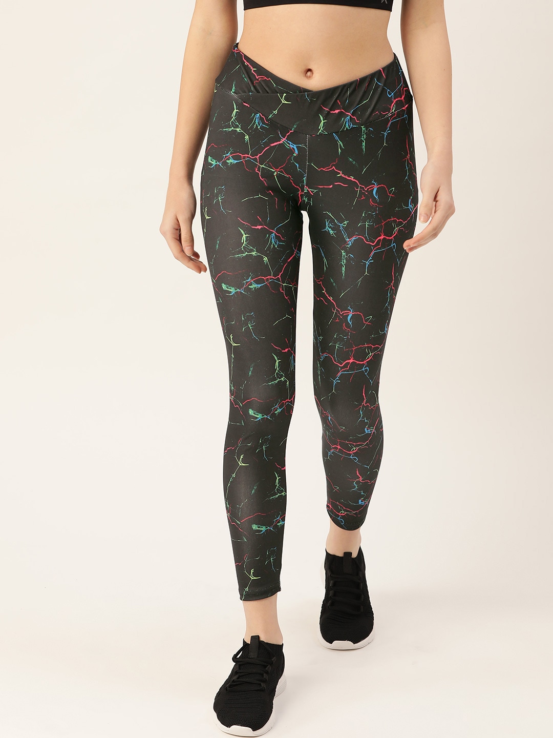 DressBerry Women Black & Green Printed Cropped Tights Price in India