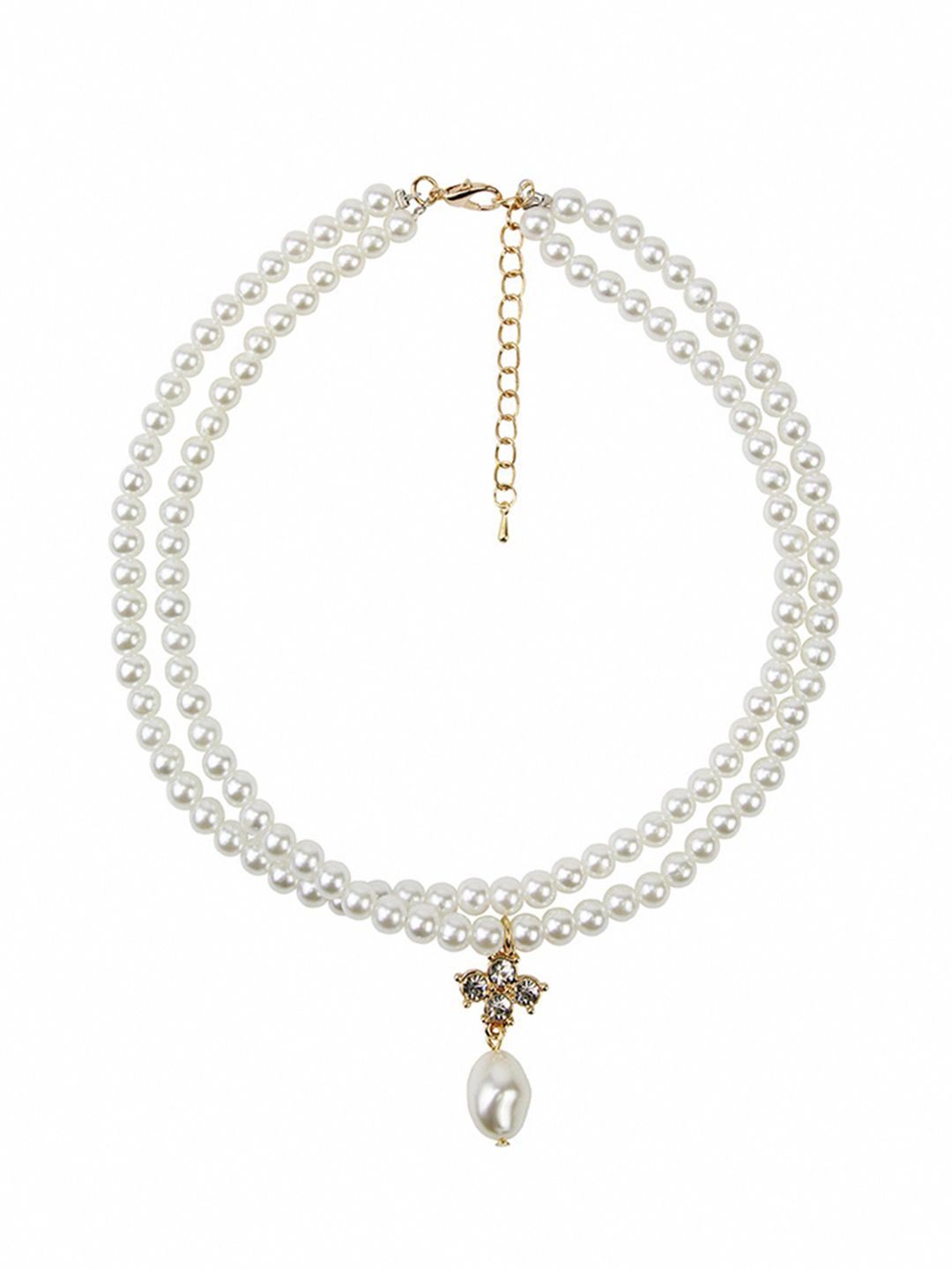 URBANIC White & Gold-Toned Beaded & Stone-Studded Choker Necklace Price in India