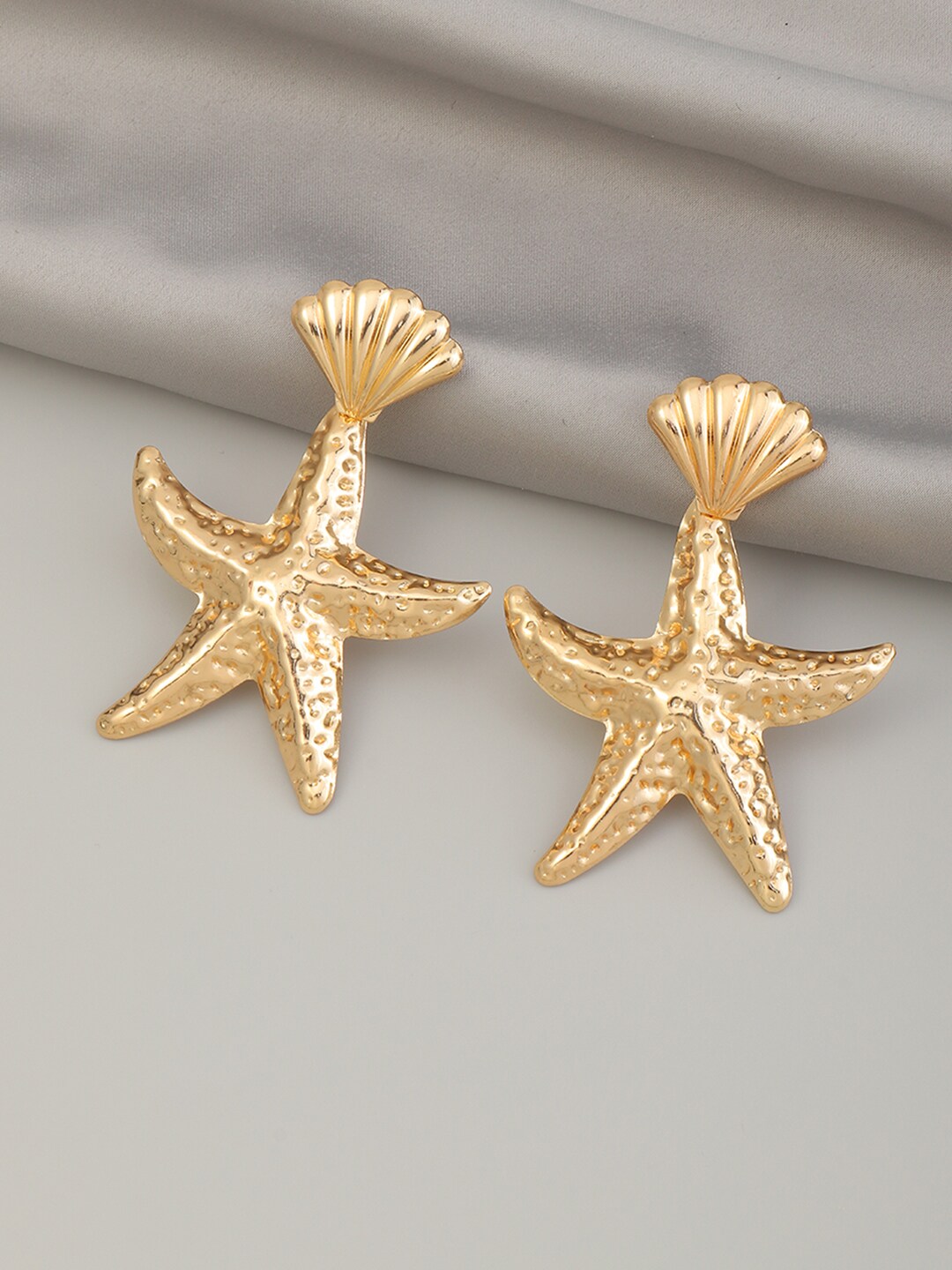 URBANIC Gold-Toned Starfish-Shaped Hammered Effect Drop Earrings Price in India