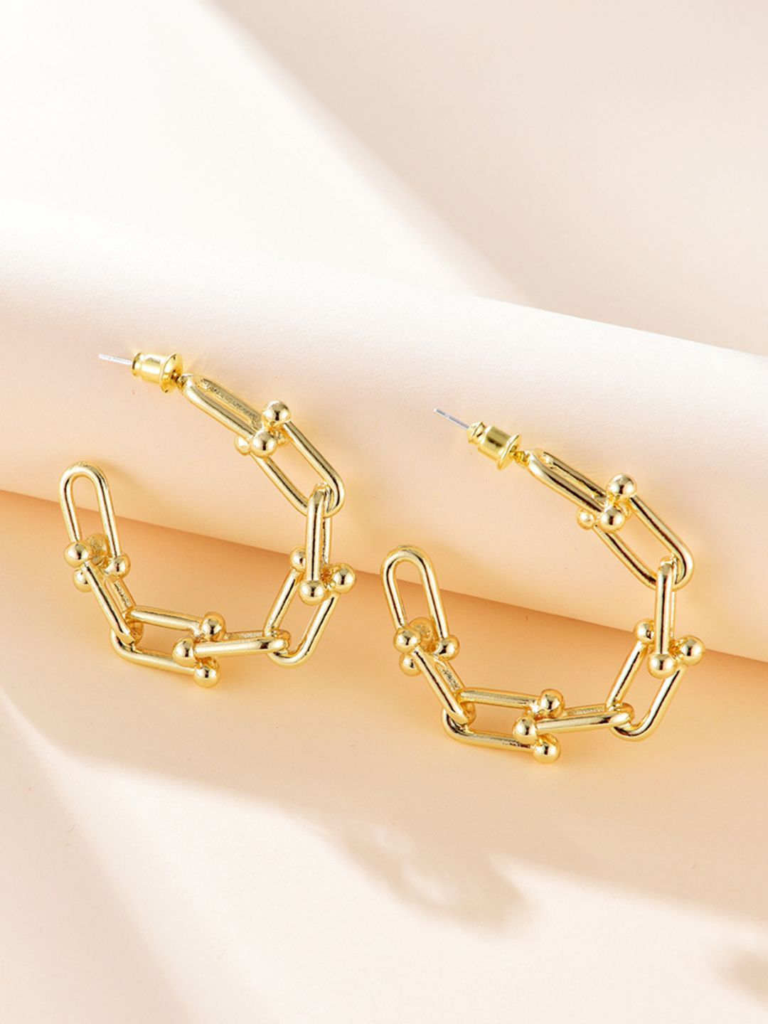 URBANIC Gold-Toned Link Half Hoop Earrings Price in India