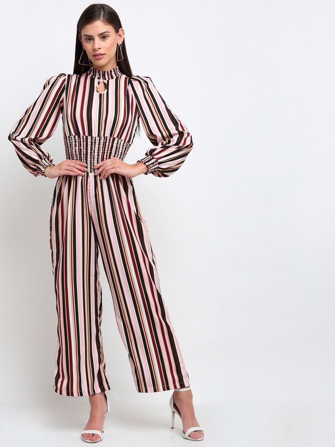 emeros Pink & Black Striped Basic Jumpsuit Price in India