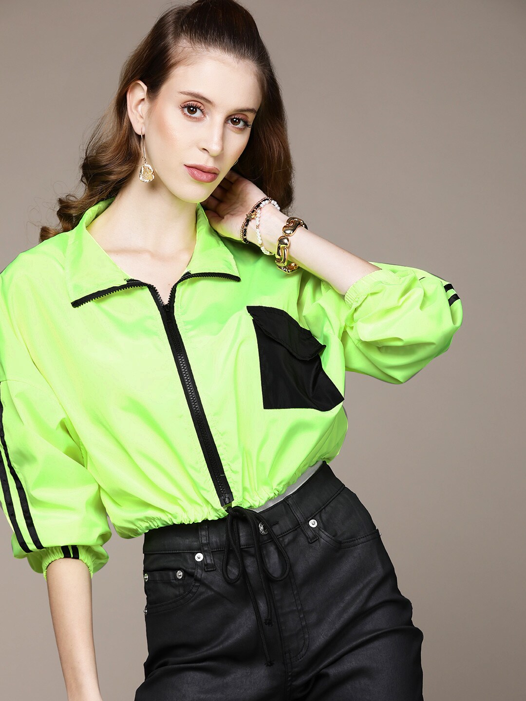 URBANIC Women Fluorescent Green Windcheater Tailored Jacket Price in India