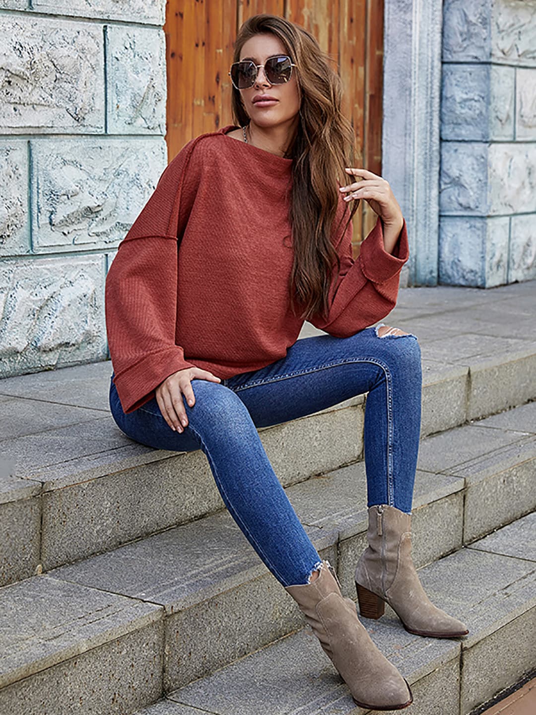 URBANIC Women Rust Brown Solid Pullover Price in India
