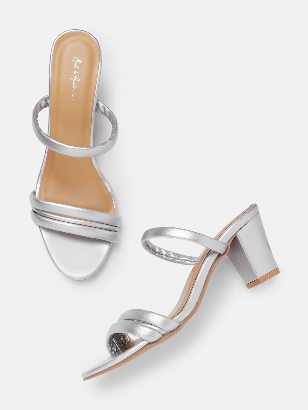 Mast & Harbour Silver-Toned Solid Block Heels Price in India