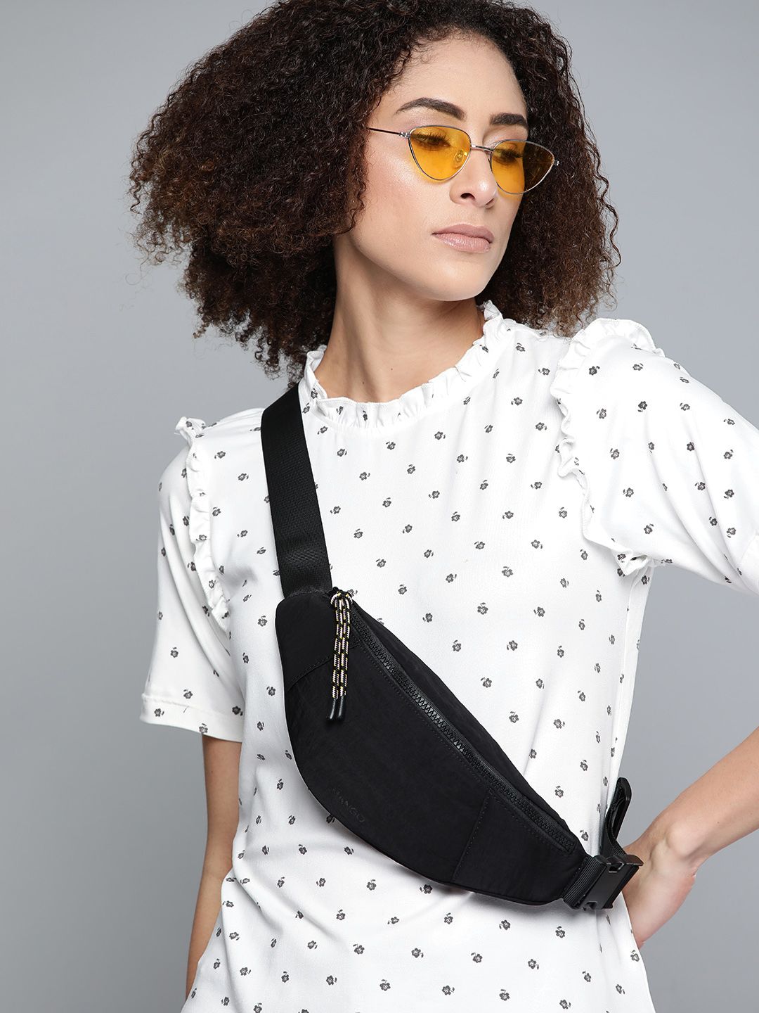 Kook N Keech White & Charcoal Grey Floral Print Ruffles Regular Top