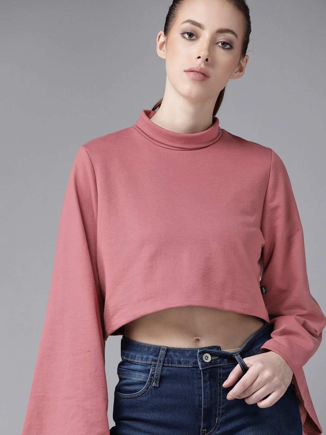 Roadster Women Dusty Pink Solid Cropped Sweatshirt Price in India