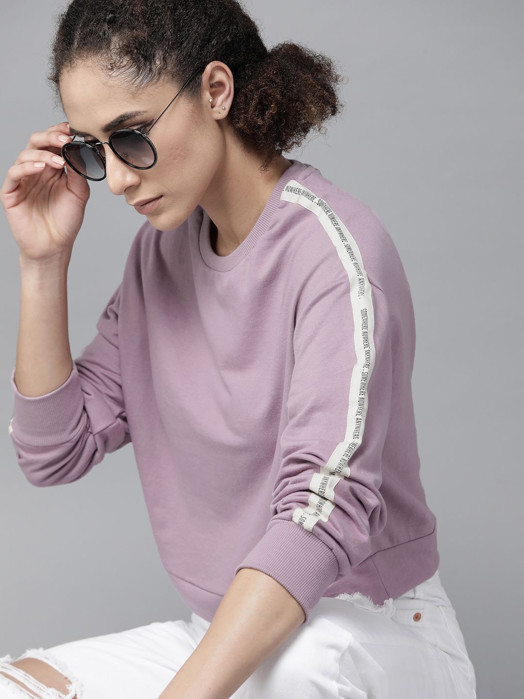 Roadster Women Lavender Solid Sweatshirt Price in India