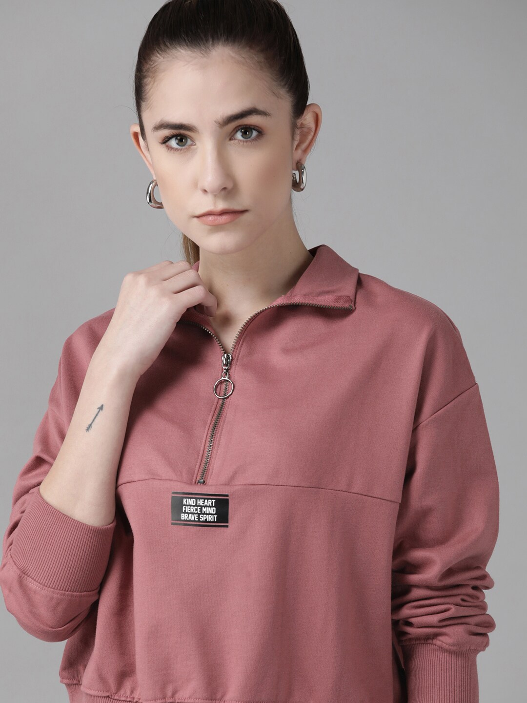 Roadster Women Dusty Pink Solid Sweatshirt Price in India