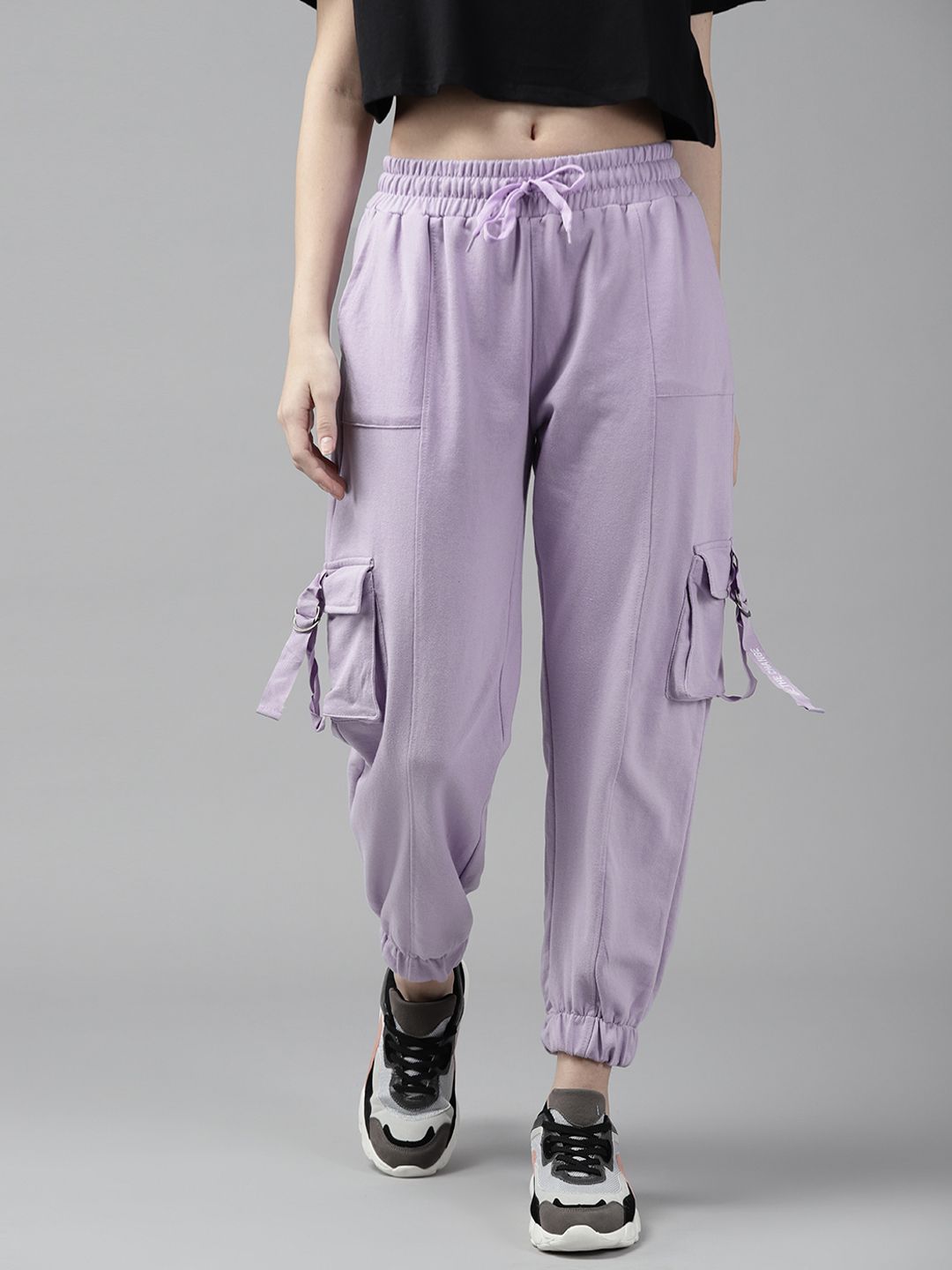 Roadster Women Lavender Solid Pleated Cargo Joggers Price in India
