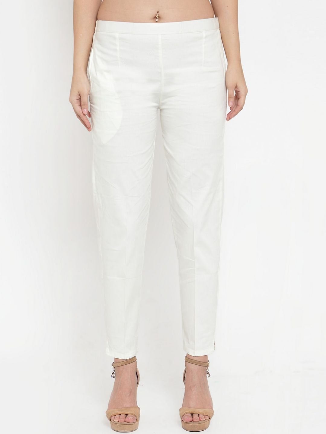 Clora Creation Women Off White Trousers Price in India