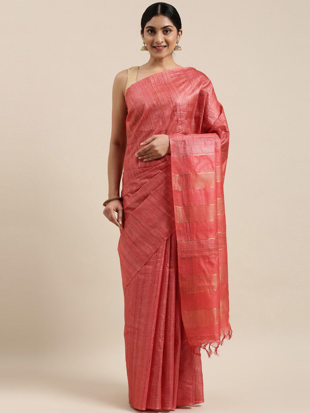 The Chennai Silks Red Striped Saree Price in India