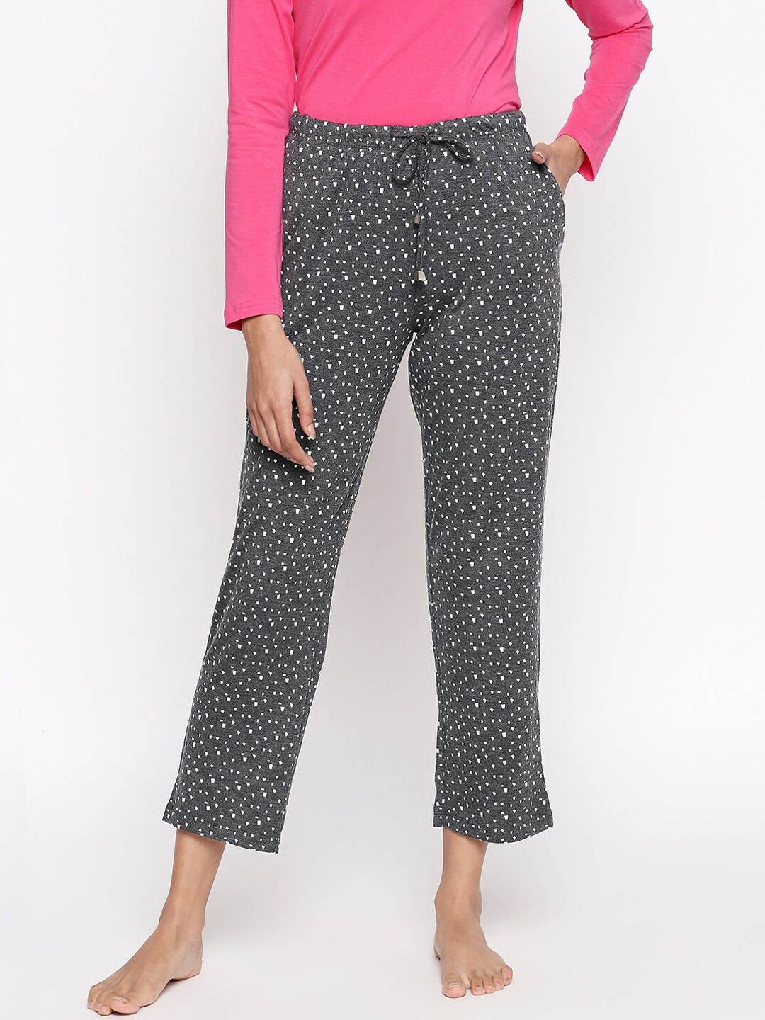 Dreamz by Pantaloons Women Charcoal Grey & White Printed Lounge Pants Price in India