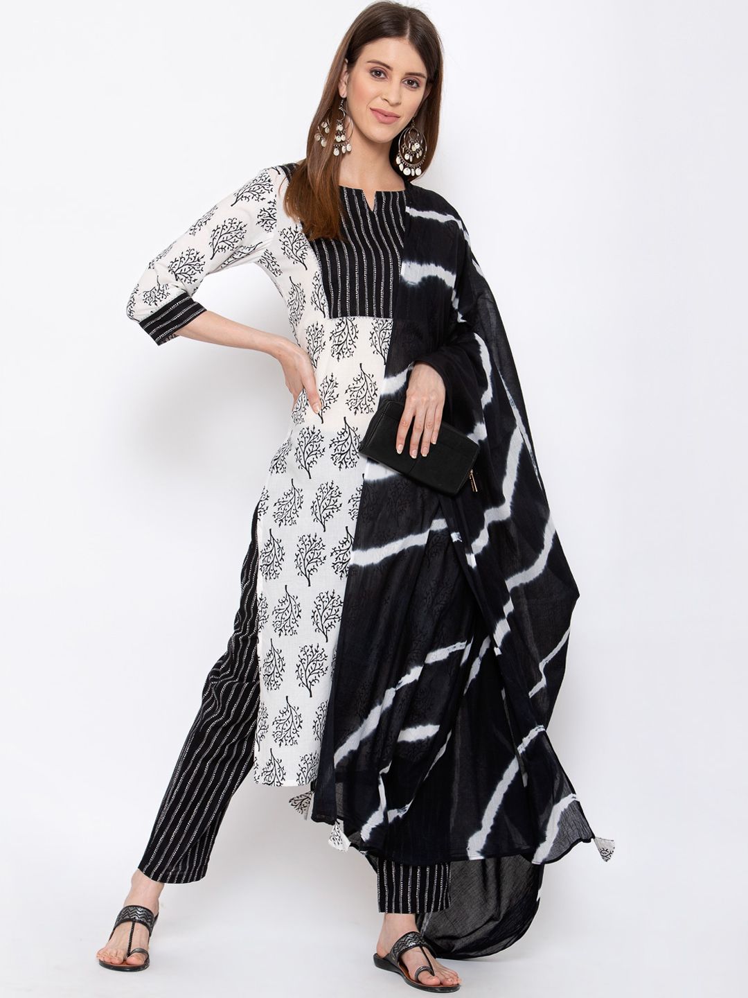 Yuris Women Off White Printed Regular Pure Cotton Kurta with Trousers & With Dupatta Price in India