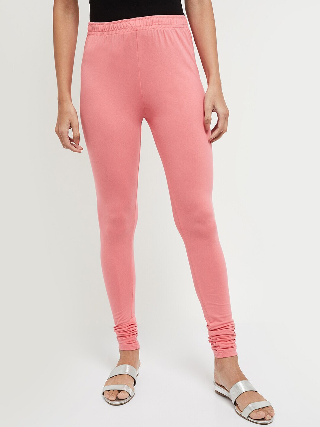 max Women Coral-Coloured Solid Churidar-Length Leggings Price in India