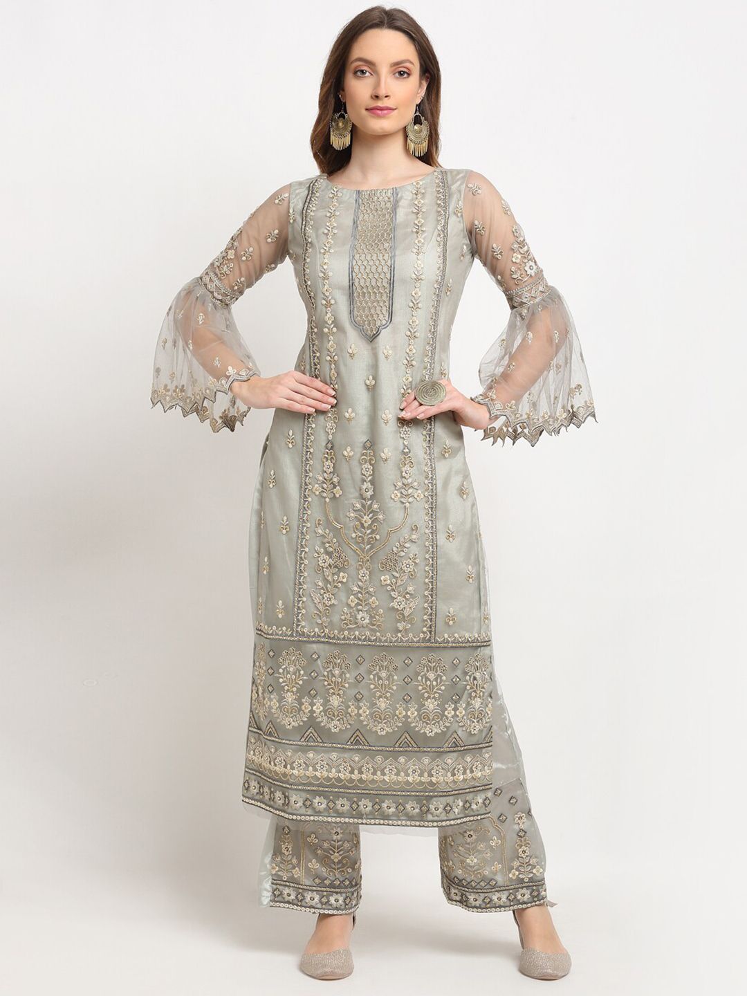 Stylee LIFESTYLE Grey Embroidered Unstitched Dress Material Price in India