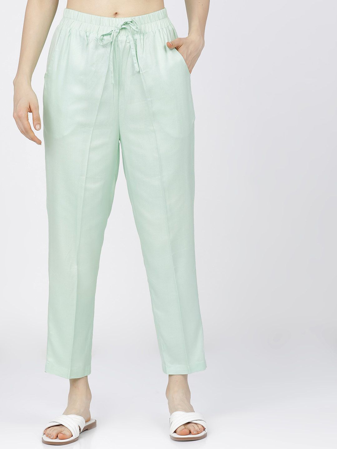 Tokyo Talkies Women Green Mid-Rise Straight Trousers Price in India