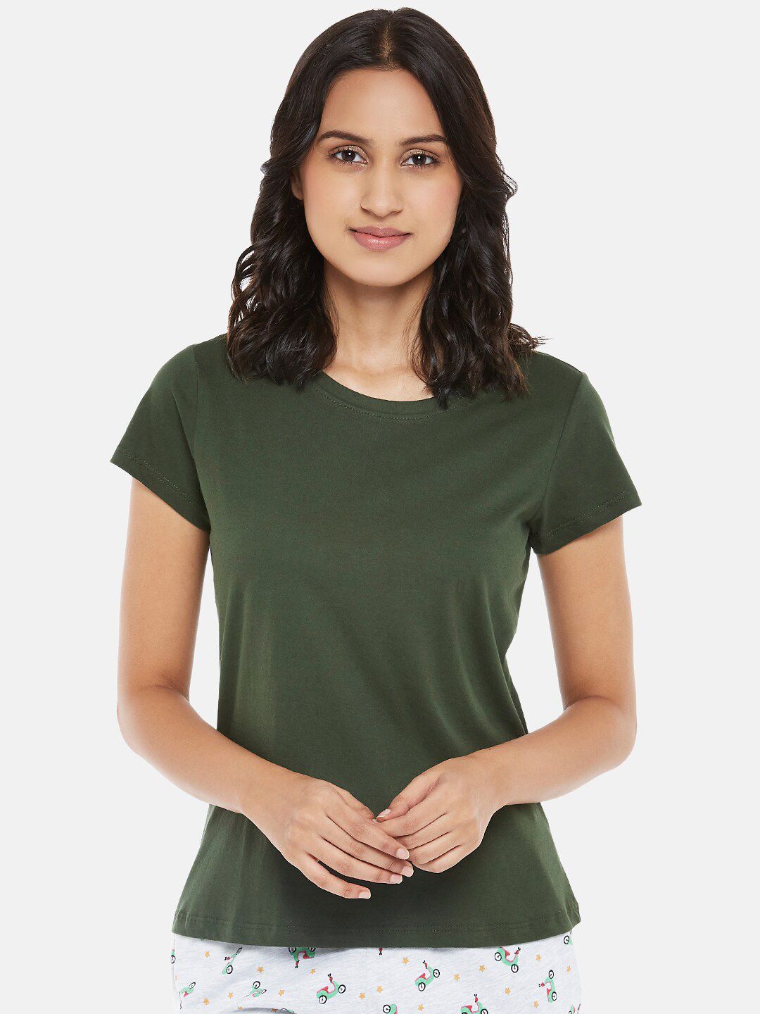 Dreamz by Pantaloons Women Olive Green Regular Lounge tshirt Price in India