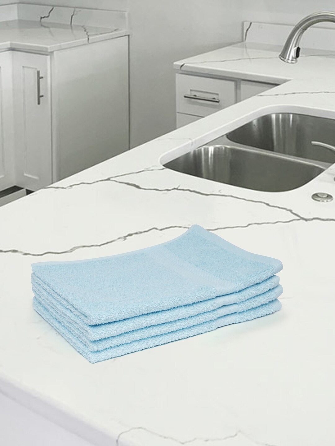 Softweave Set Of 4 Blue Solid Pure Cotton 525 GSM Hand Towels Price in India