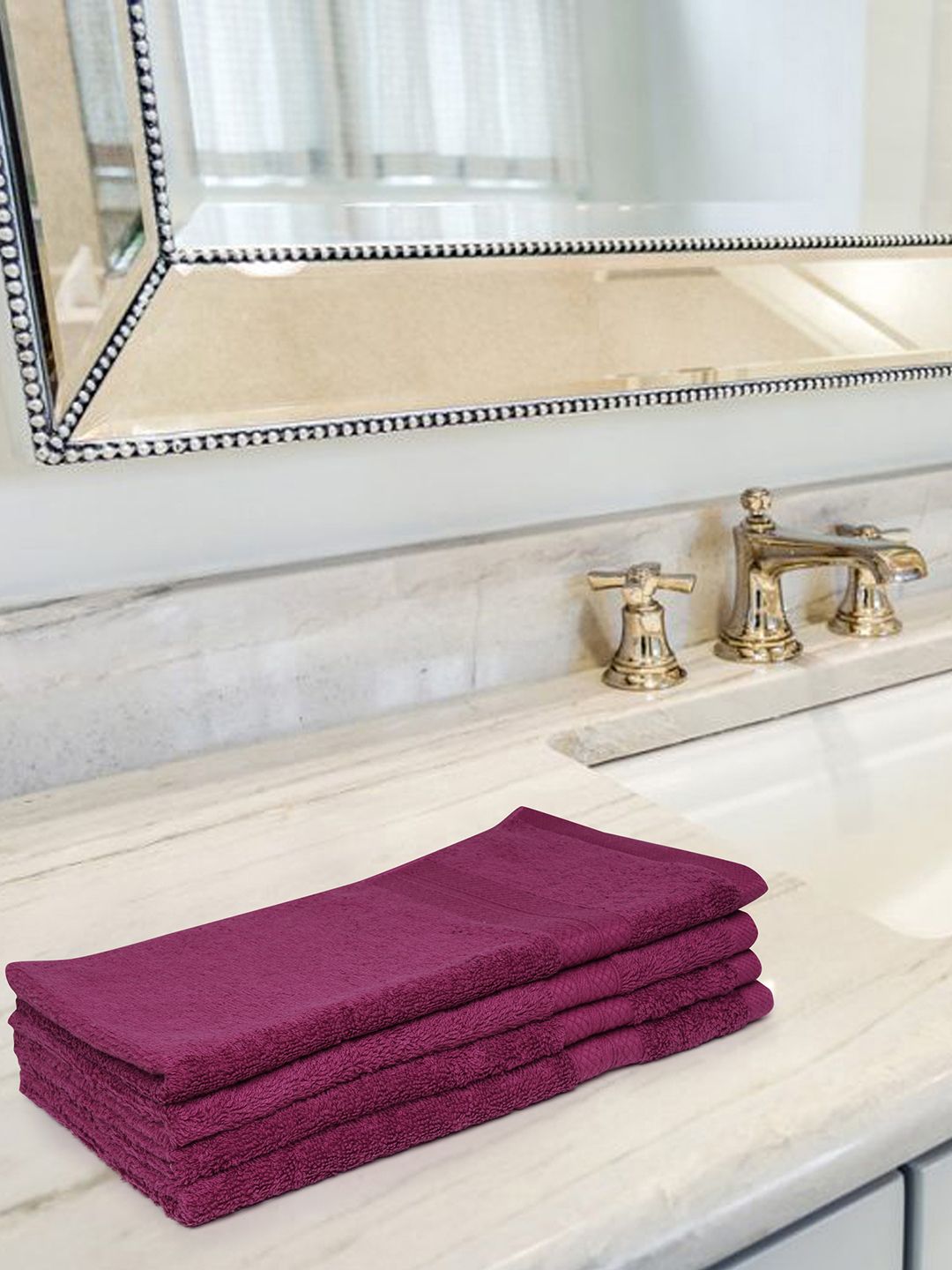 Softweave Set Of 4 Purple Solid 525 GSM Pure Cotton Hand Towels Price in India