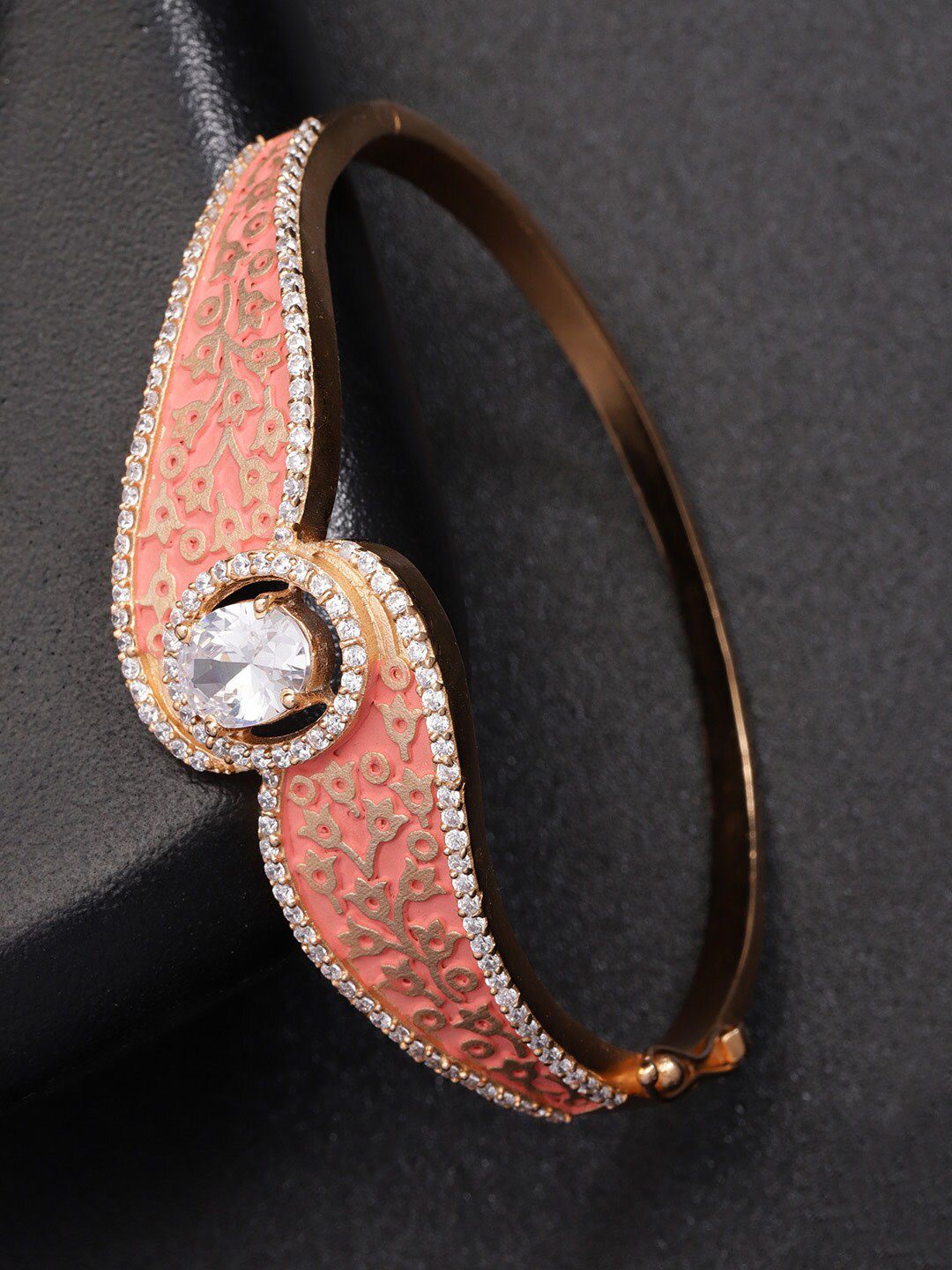 Priyaasi Women Gold-Toned & Peach Brass American Diamond Bangle-Style Bracelet Price in India