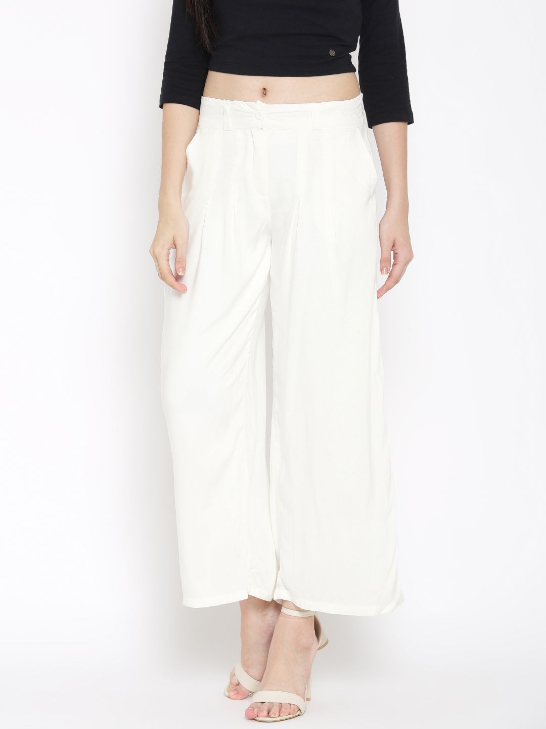 W Women White Solid Palazzo Trousers