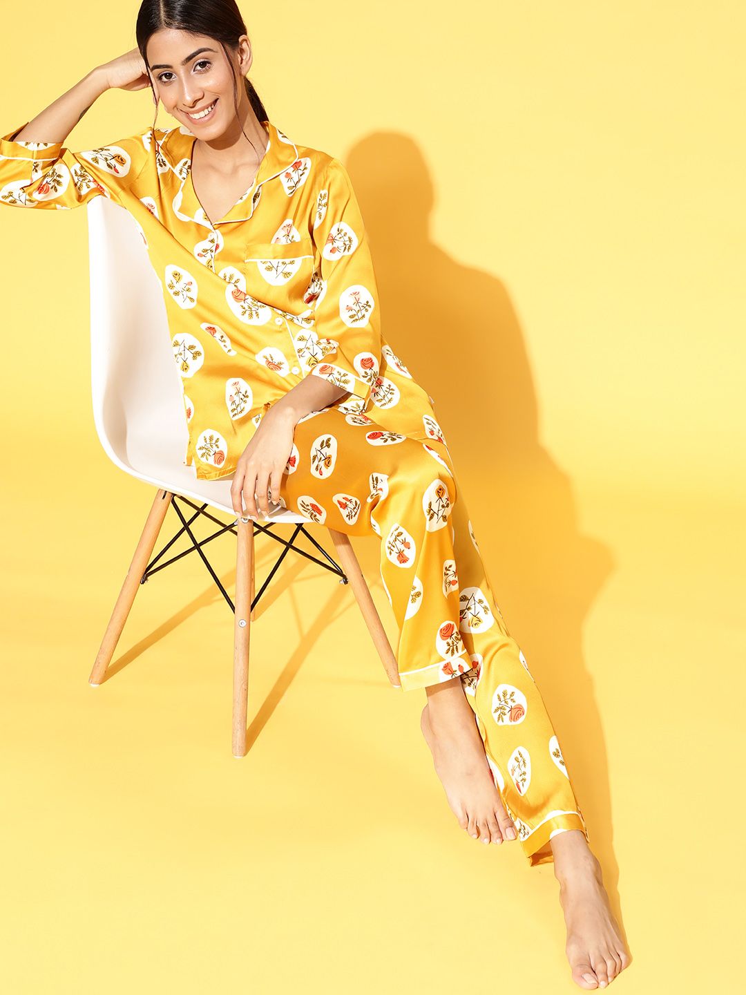 Bannos Swagger Bright Yellow Printed Shirt with Printed Pyjamas Price in India