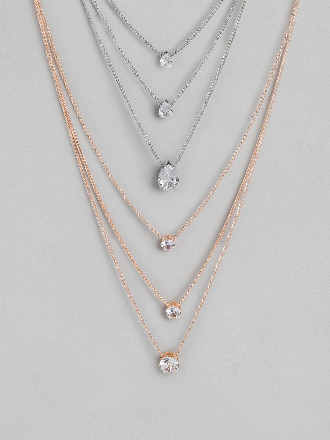 Kord Store Set of Silver-Toned & Rose Gold-Plated Layered Studded Necklaces Price in India