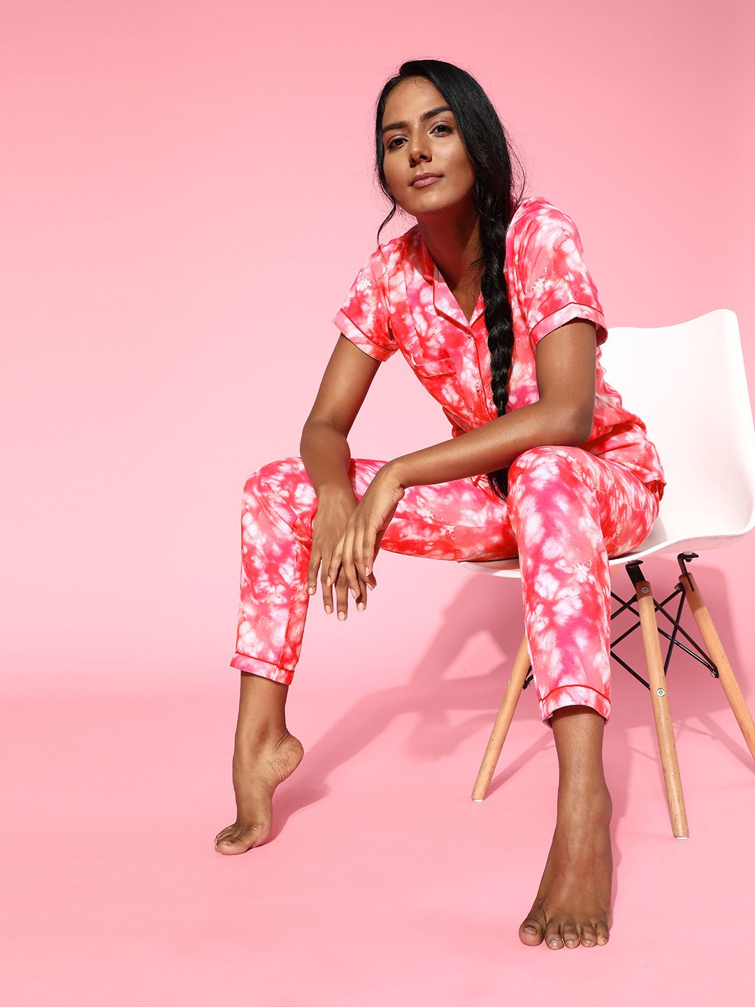 EROTISSCH Women Pink & White Dyed Printed Pyjamas Set Price in India