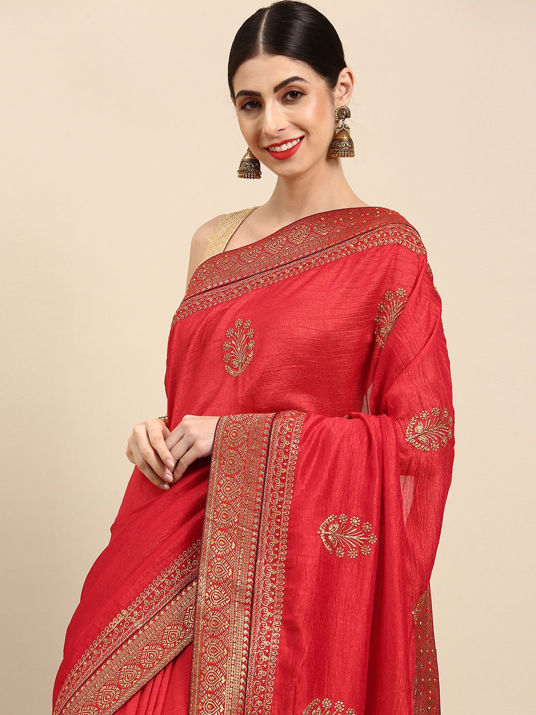 Anouk Red & Golden Ethnic Motifs Embroidered Saree