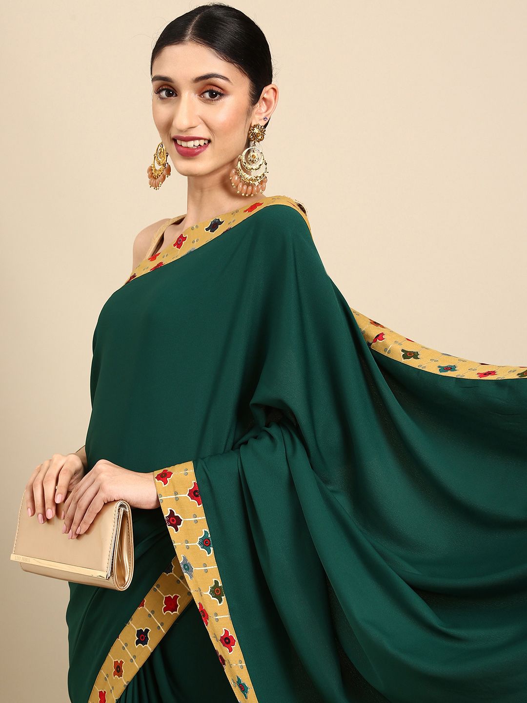 Anouk Green & Mustard Kalamkari Bagru Saree