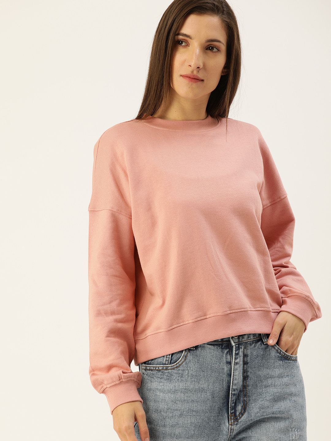 Flying Machine Women Rose Solid Round-Neck Pullover Sweatshirt Price in India