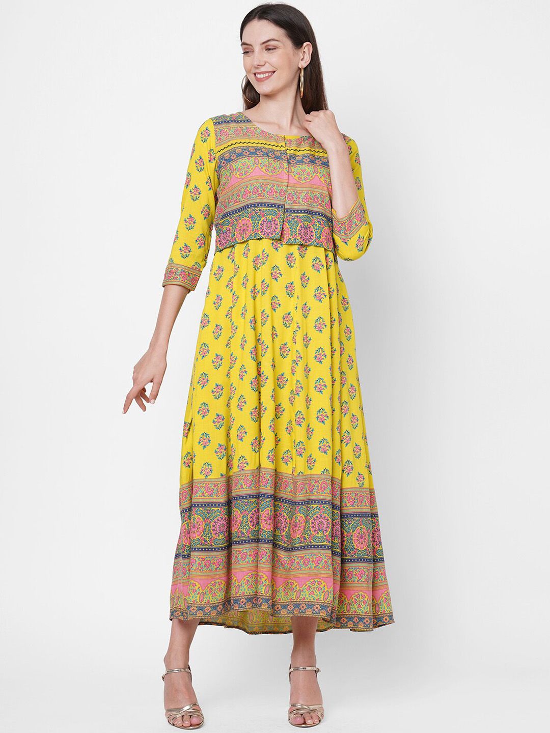 FASHOR Women Yellow Ethnic Motifs Maxi Dress