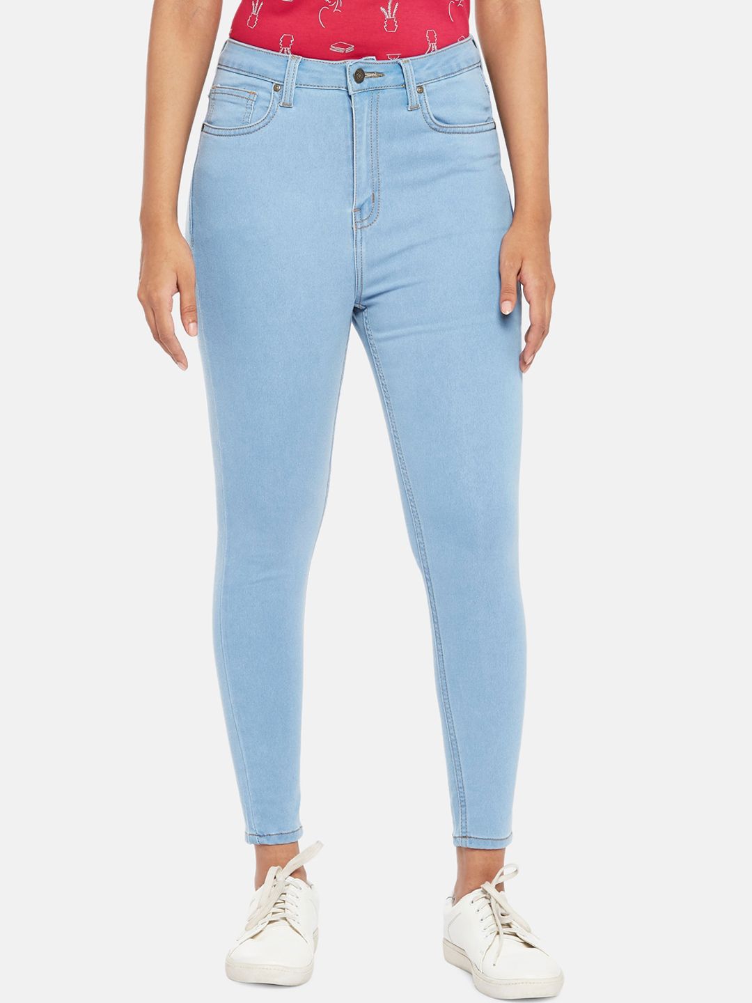 People Women Blue Super Skinny Fit High-Rise Jeans Price in India
