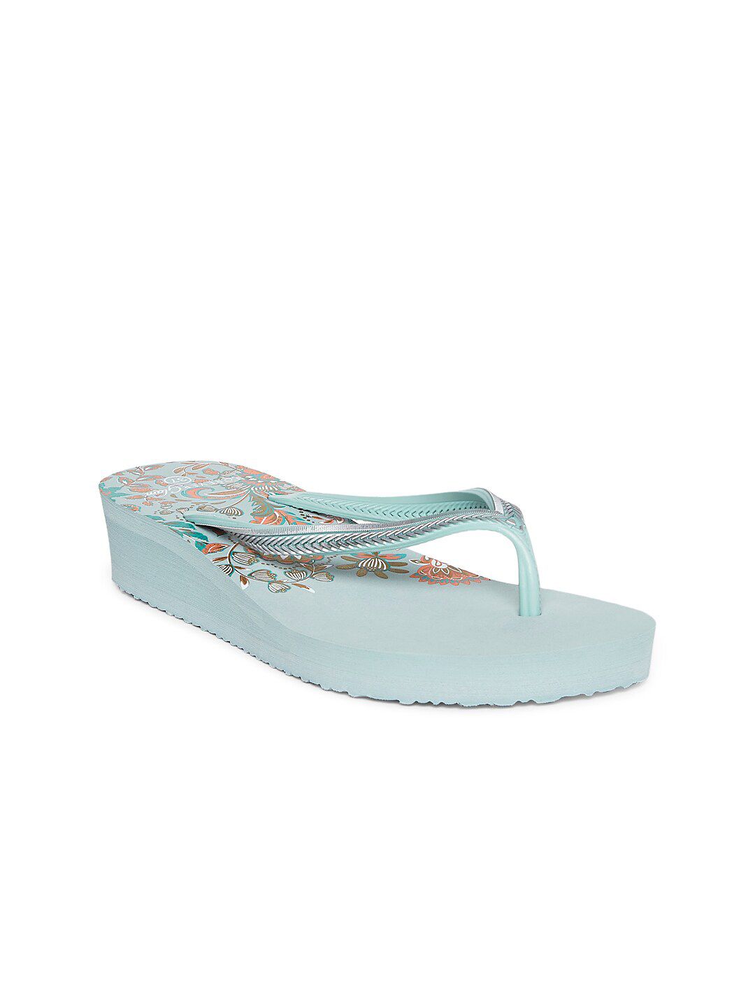 Forever Glam by Pantaloons Women Turquoise Blue & Pink Printed Slip-On Price in India