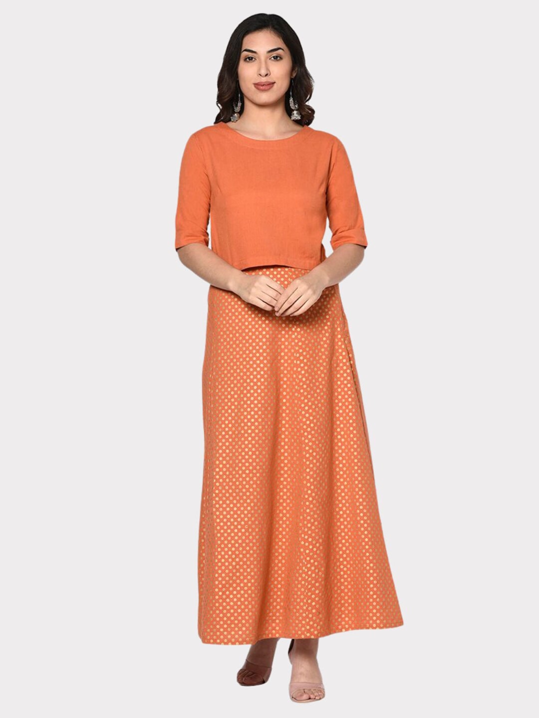 FABNEST Women Rust & Golden Top with Skirt Price in India
