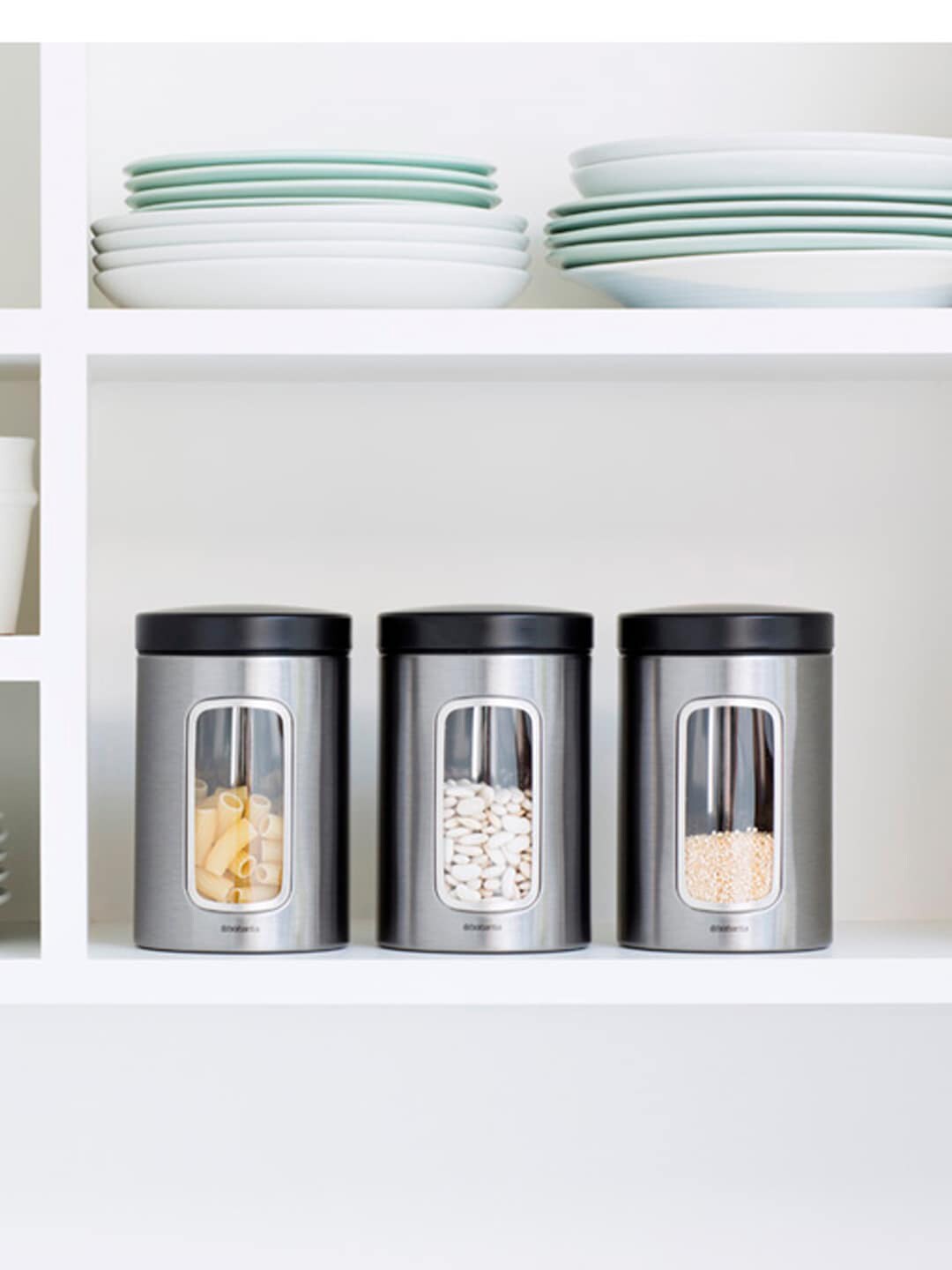 Brabantia Set Of 3 Silver-Toned & Black Matt Canisters Price in India