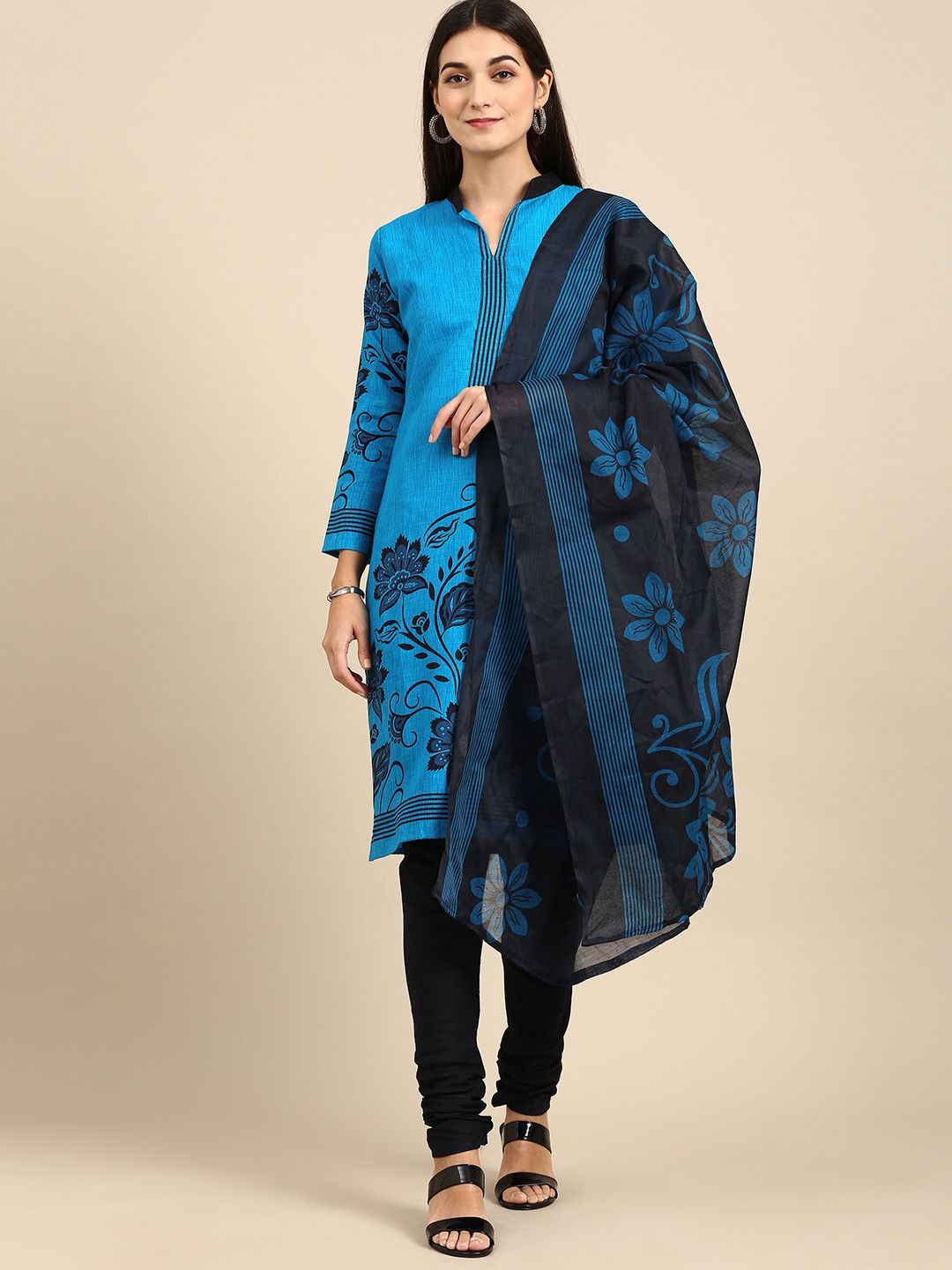 Rajnandini Turquoise Blue Printed Unstitched Dress Material Price in India