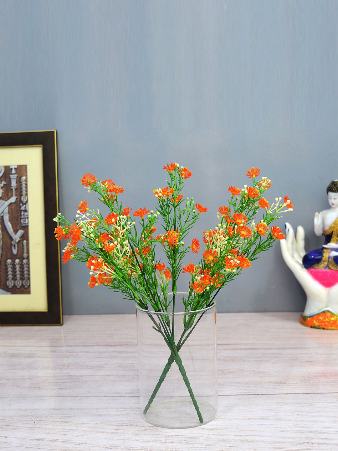 fancy mart Orange & Green Set of 2 Artificial Flower Bush Bunch without Pot Price in India