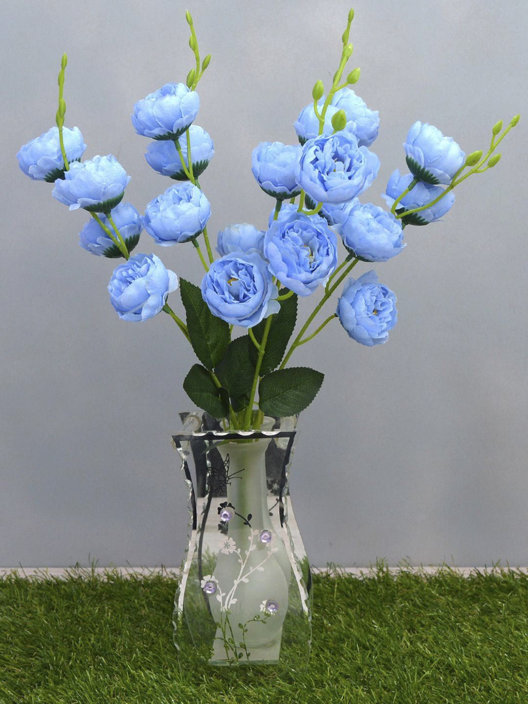 fancy mart Blue Bengal Rose Artificial Flower Bunch without Pot Price in India