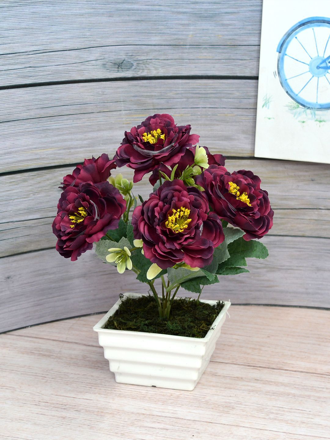 fancy mart Fushia Red Artificial Flower Common Peony in Topaz Pot Price in India