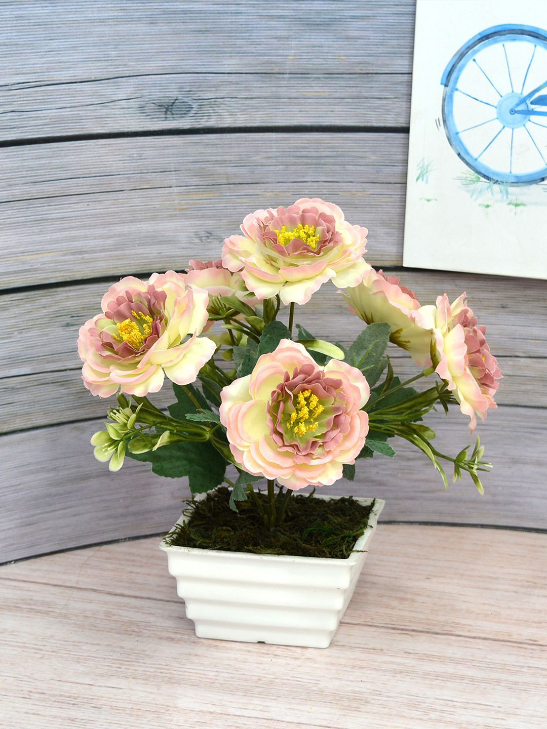 fancy mart Pink & Green Artificial Flower Common Peony in Topaz Pot Price in India