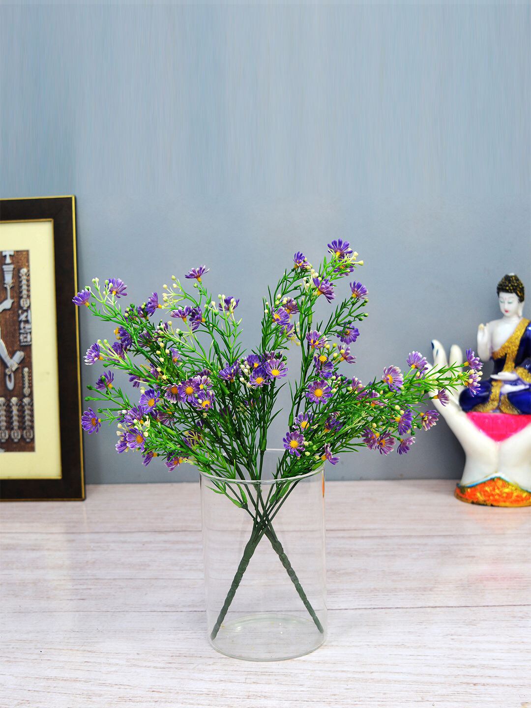 fancy mart Set Of 2 Purple & Green Artificial Flower Bush Bunch without Pot Price in India