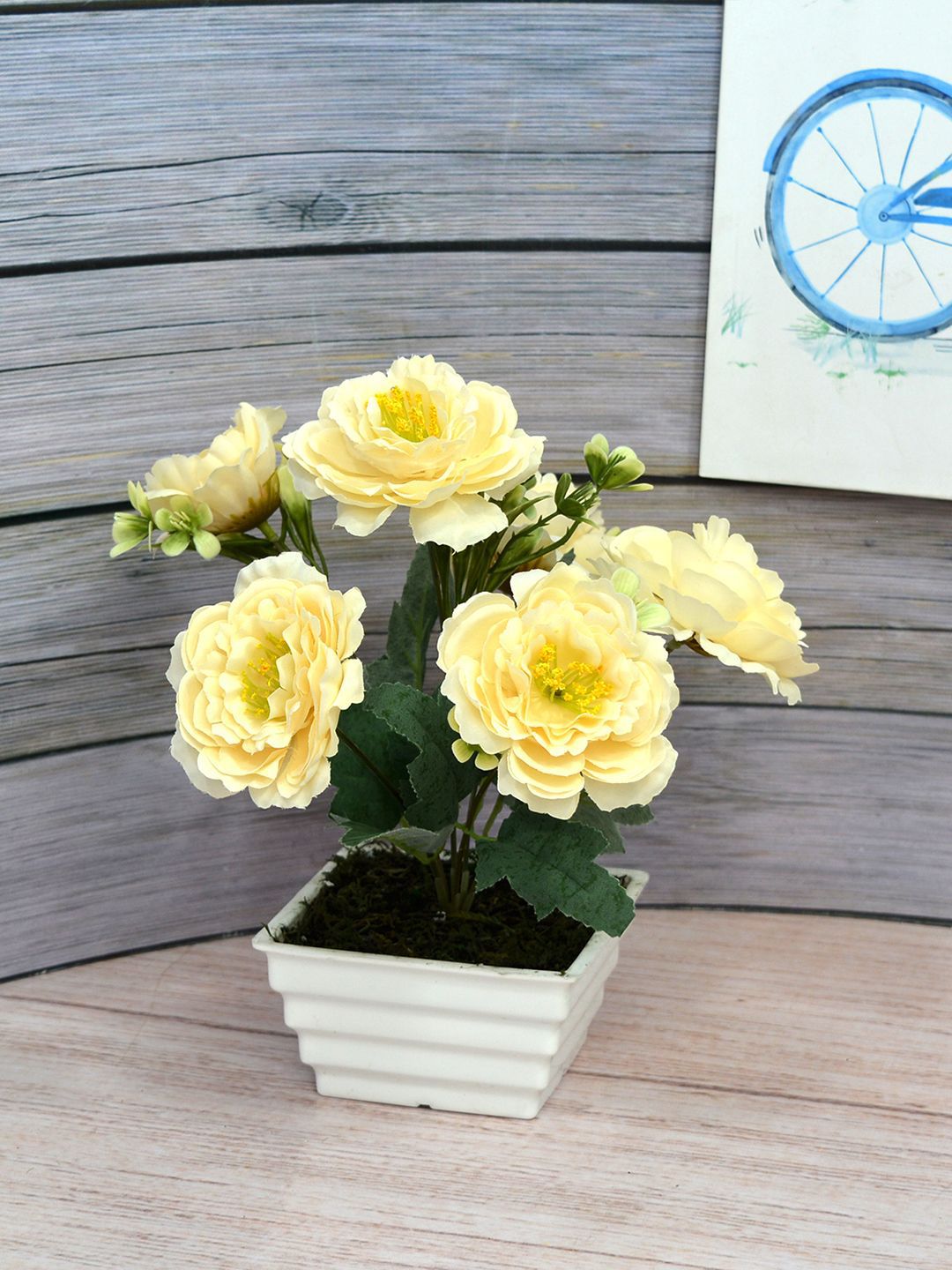 fancy mart Cream & Green Artificial Flower Common Peony in Topaz Pot Price in India
