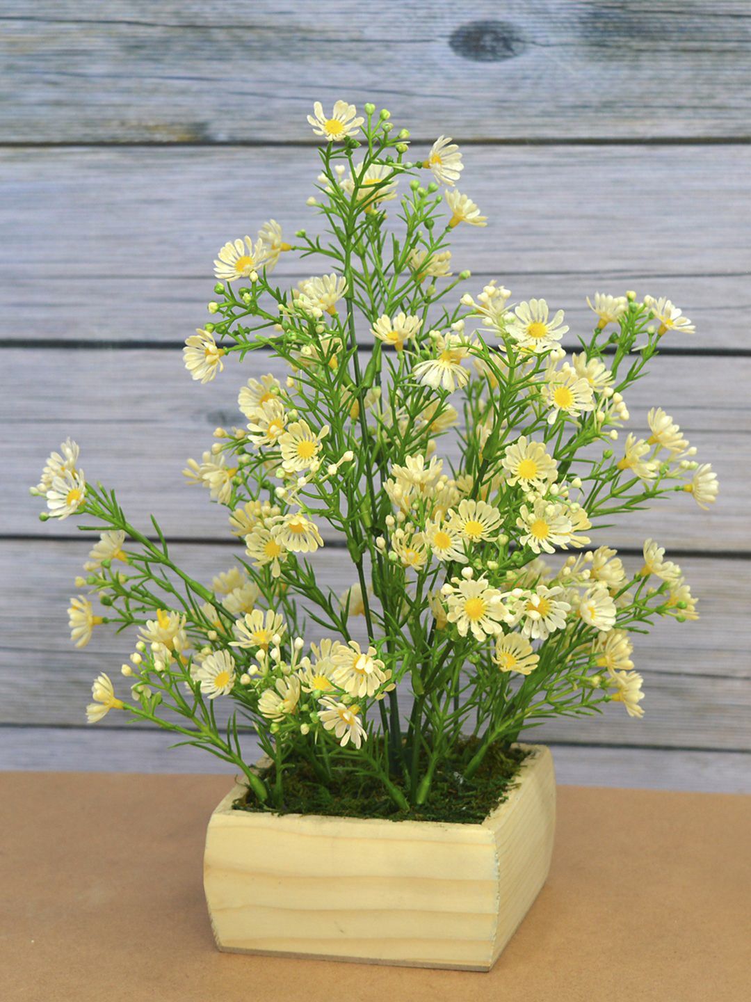 fancy mart White & Green Artificial Flower Bush in Blossom Wood Pot Price in India
