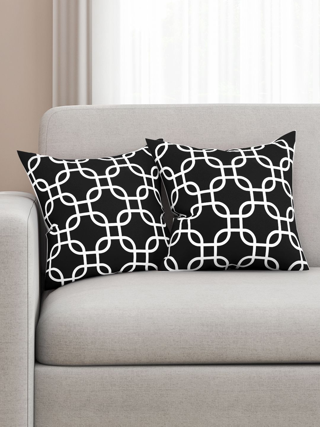 SEJ by Nisha Gupta Black Set of 2 Printed 16" x 16" Square Cushion Covers Price in India