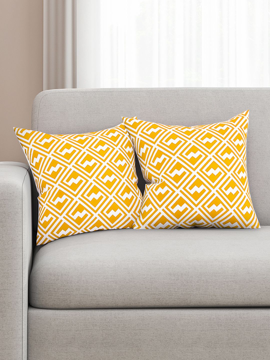 SEJ by Nisha Gupta Yellow Set of 2 Printed 16" x 16" Square Cushion Covers Price in India