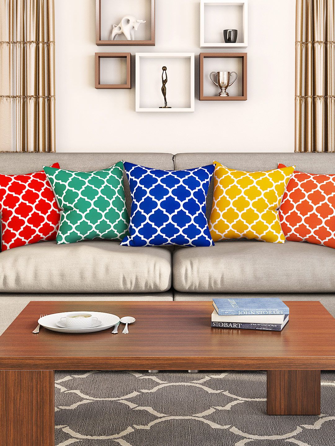 SEJ by Nisha Gupta Multicoloured Set of 5 16'' x 16'' Square Cushion Covers Price in India